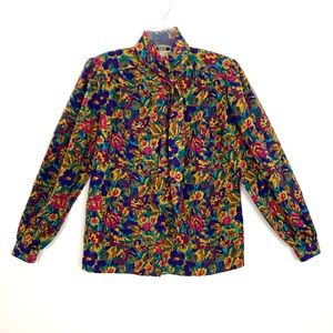 Vintage Laura & Jayne long sleeve floral blouse with neck strap